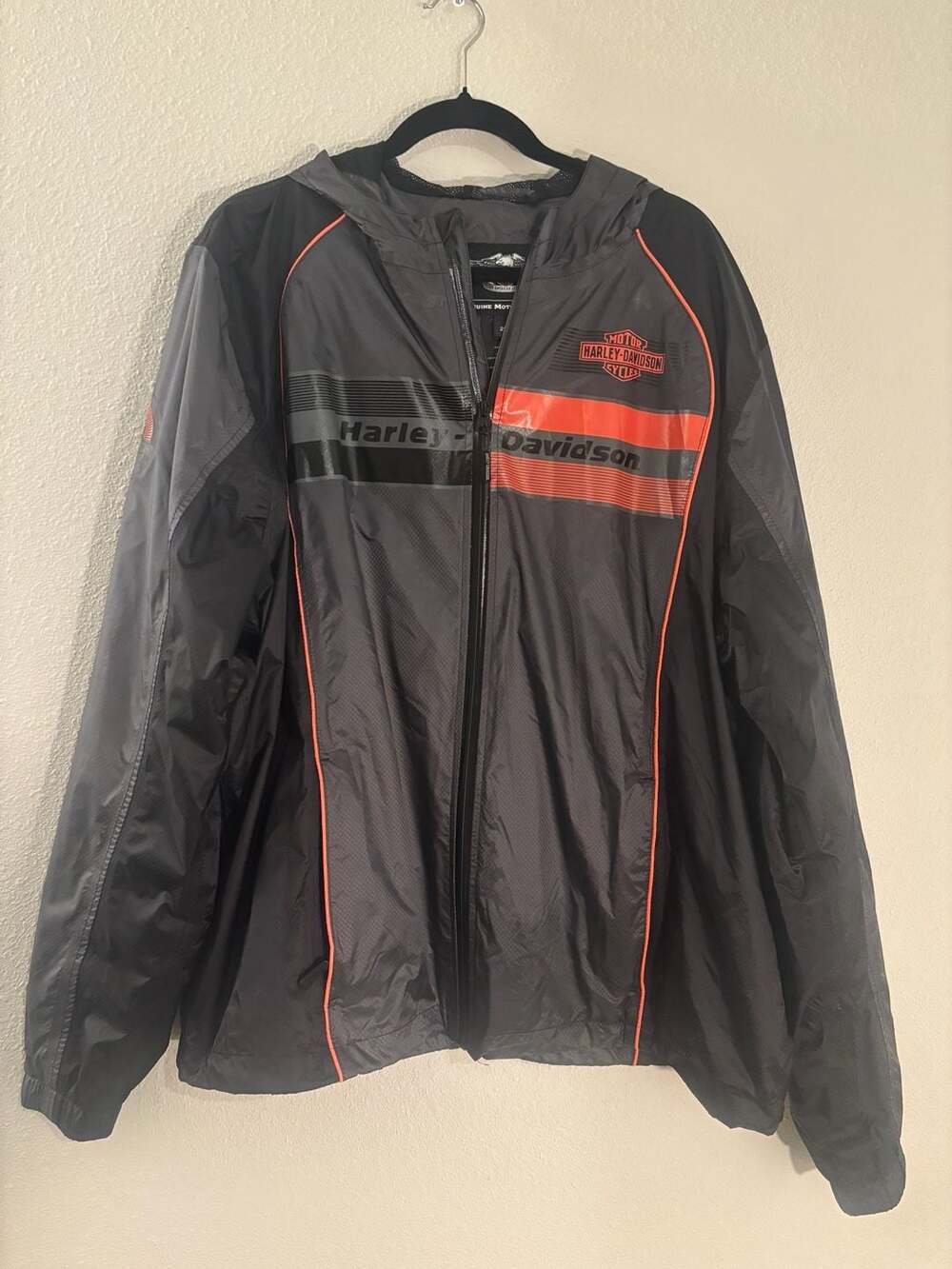 Harley-Davidson Hooded Jacket Size 2XL Black Gray Nylon Windbreaker